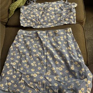 Hollister Light Blue Floral Two-Piece Crop Top and Skirt Set